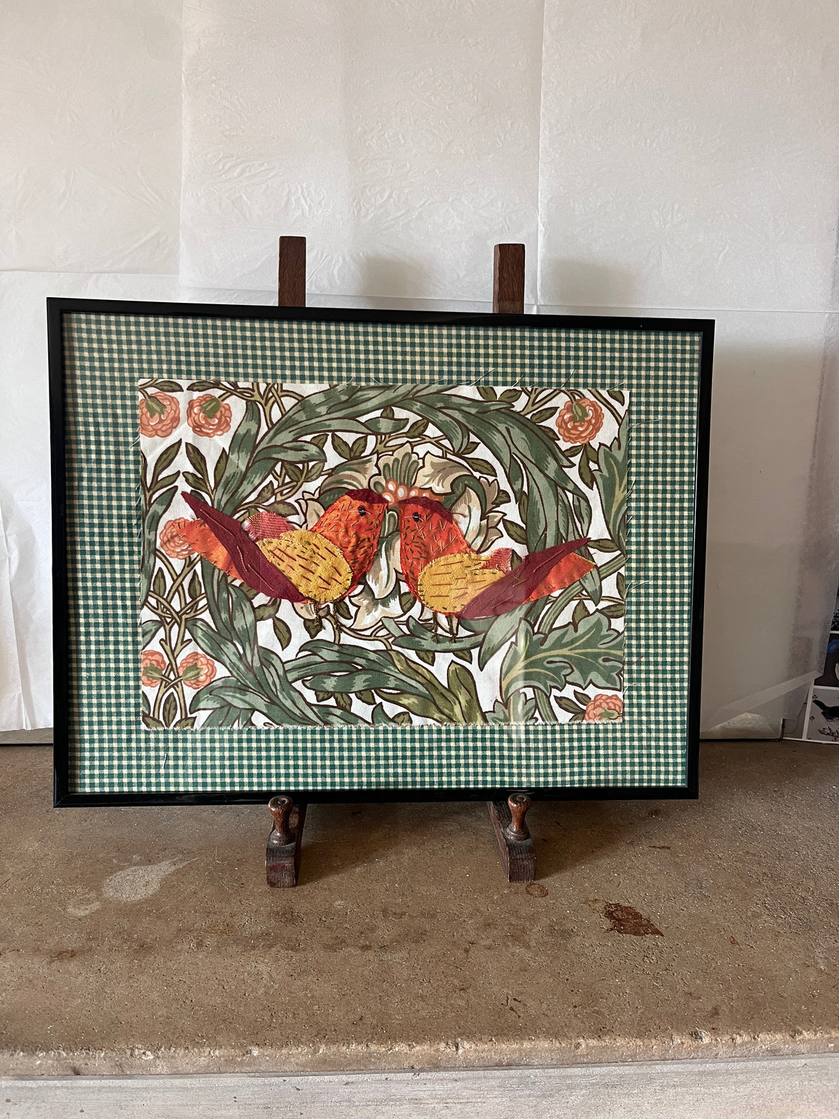 Textile collaged bird