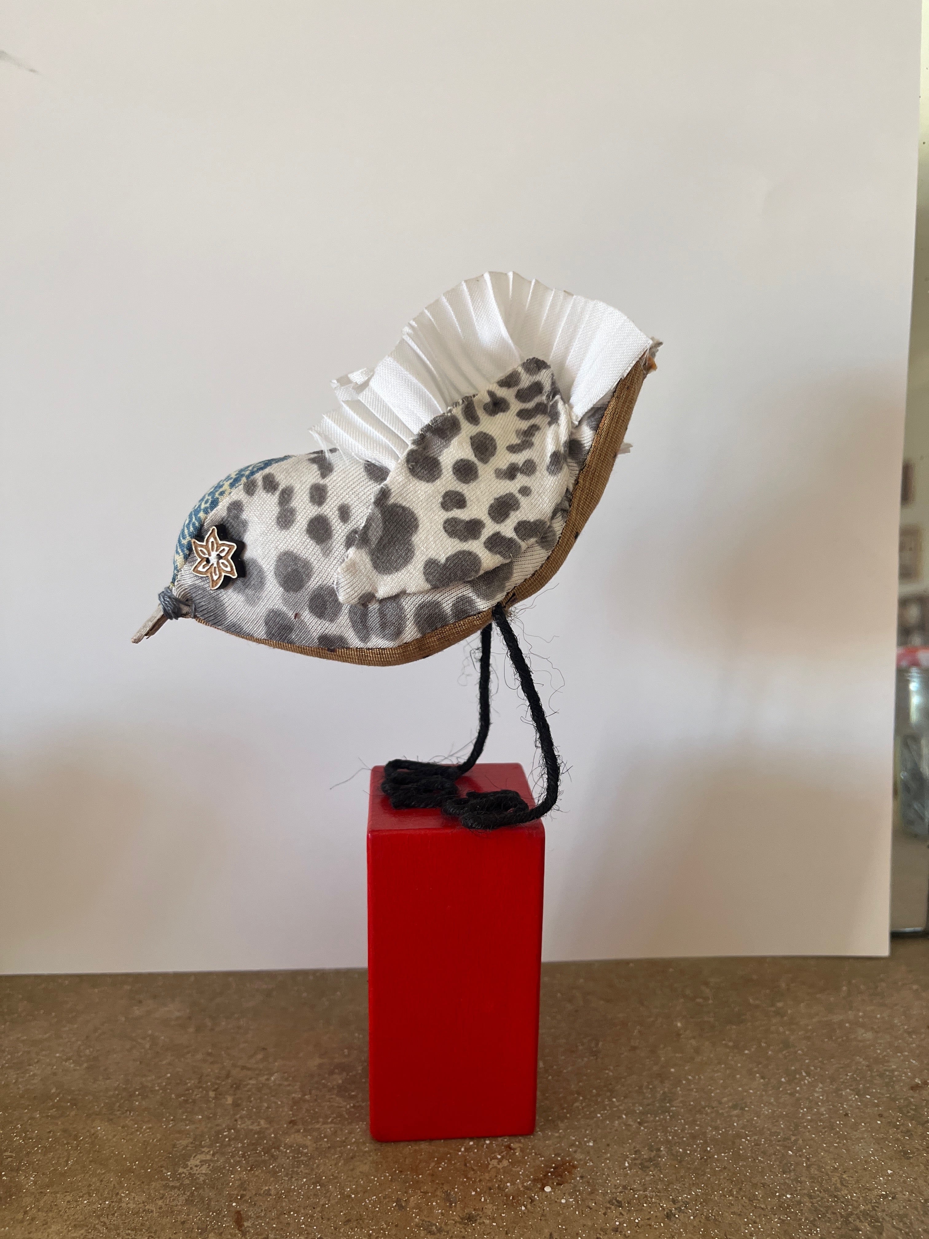 Textile collaged bird