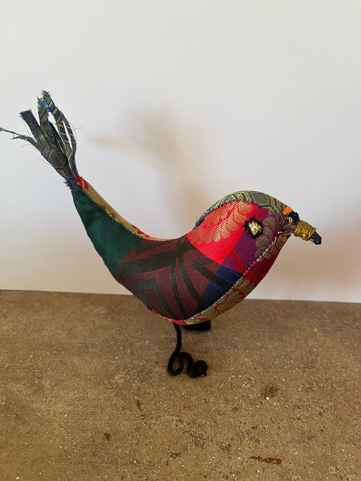 Textile collaged bird